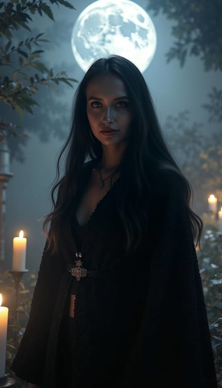Mysterious Witch Portrait Under Full Moon - AI Art Prompt thumbnail 2