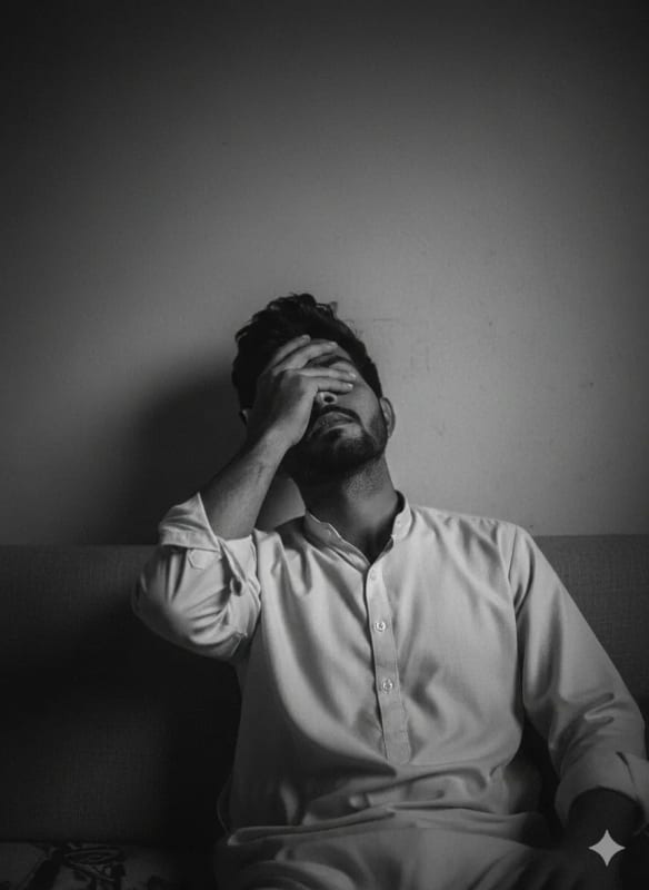 Melancholic Portrait of Young Man in Dimly Lit Room thumbnail 2