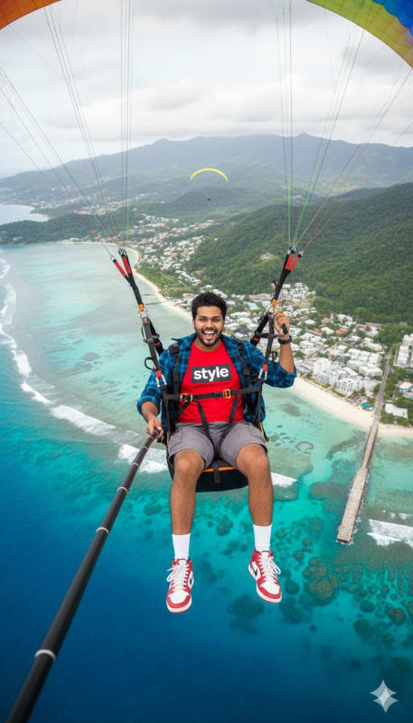 Paragliding Adventure Over Tropical Coastline: A Vibrant AI Image Prompt - view 1