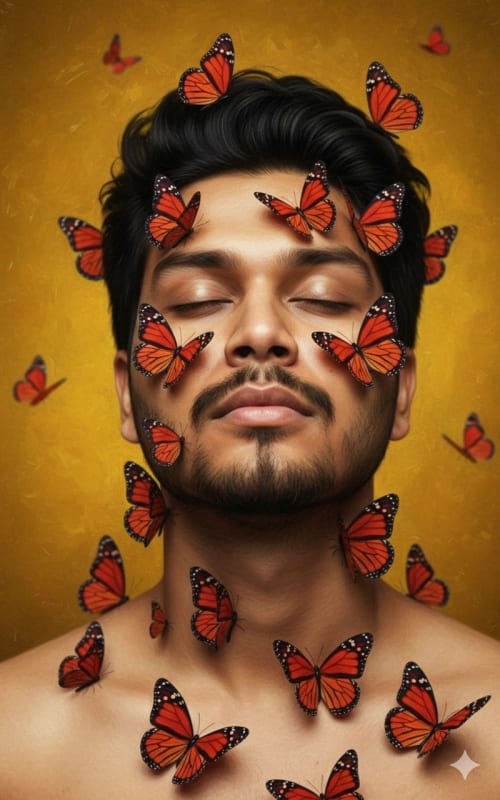 Hyperrealistic Portrait with Butterflies: A Cinematic Masterpiece - view 1
