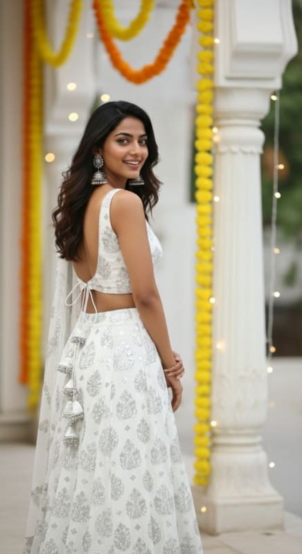 Silver & White Mermaid Lehenga Portrait - view 1