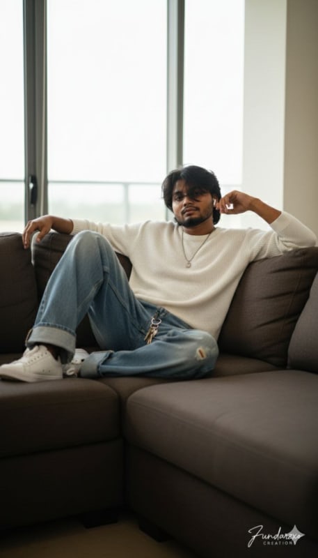 Ultra-Realistic Casual Portrait: Man on Sofa - view 1