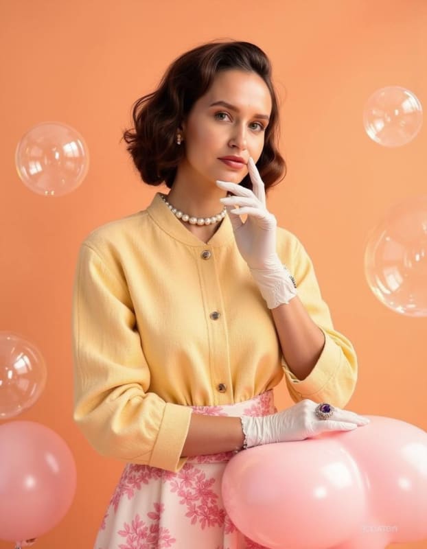 Vintage Glamour Portrait: Soft Lighting and Pastel Tones thumbnail 2