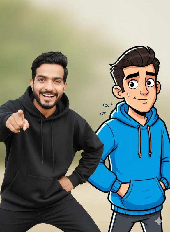 Trendy Hoodie Lookalike: Realistic vs. Cartoon Style - view 1