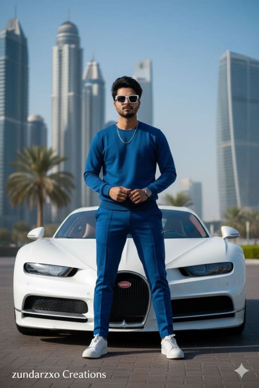 Luxury Lifestyle Portrait with Bugatti and Urban Backdrop thumbnail 2