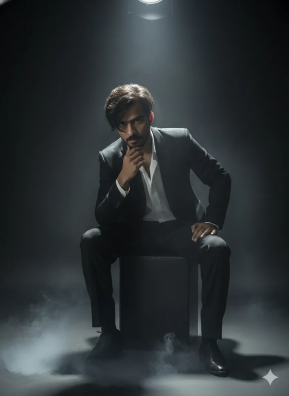 Cinematic Editorial Portrait of a Person in a Smoky Studio thumbnail 2