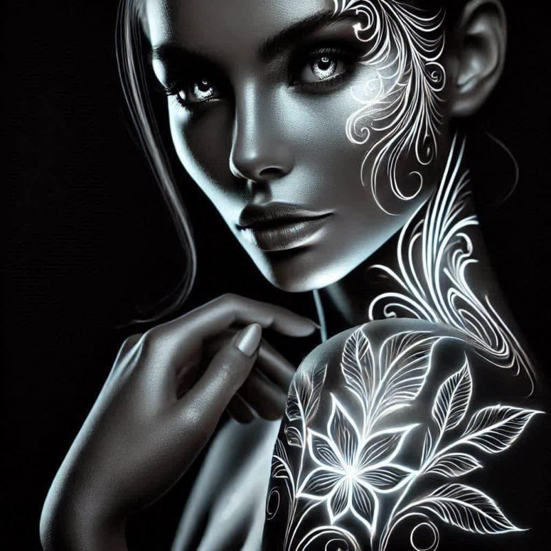 Neon Flower Tattoo Portrait: Daz3D Hyperrealistic Art - view 1