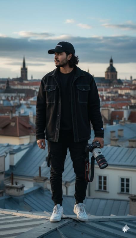 Urban Rooftop Photographer at Sunset - view 1