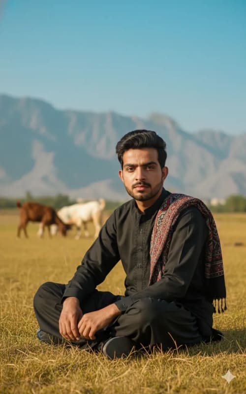 Serene Pashtun Portrait in Mountain Landscape - view 1