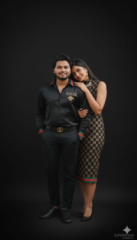 Elegant Couple Portrait: Matching Blue Turtlenecks thumbnail 2
