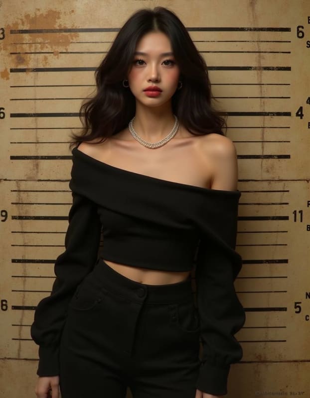 Vintage Glamour: High-Fashion Mugshot Portrait thumbnail 2