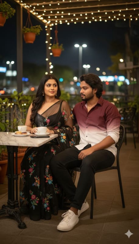 Romantic Couple Cake Celebration at Night - view 1