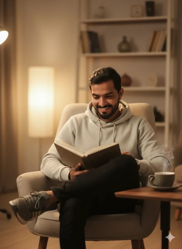 Stylish Man Relaxing in Modern Interior Photography thumbnail 2