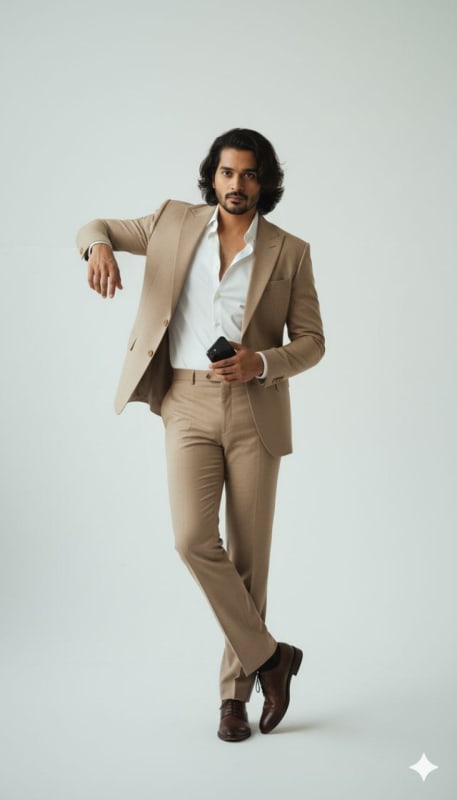Minimalist Beige Suit Fashion Portrait thumbnail 3