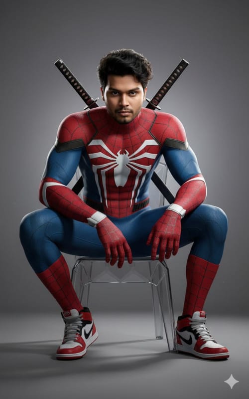Hyperrealistic Spiderman Portrait with Katanas - view 1