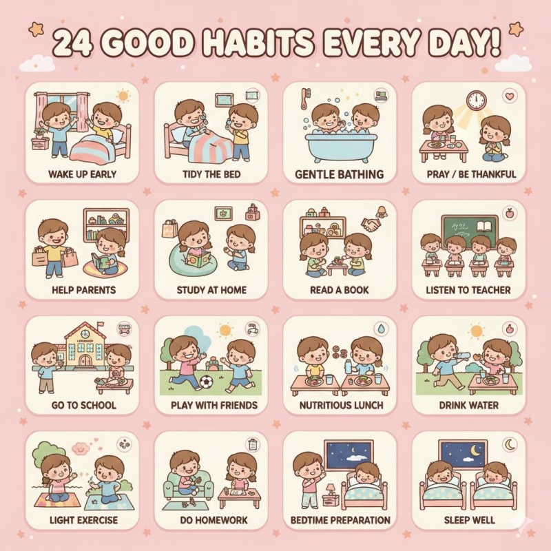 Educational Poster: 24 Good Habits for Kids - view 1