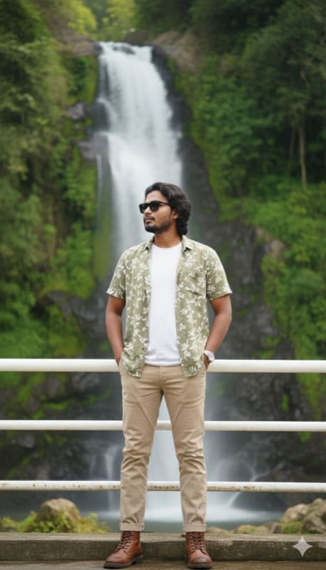 Male Portrait with Waterfall Background - view 1