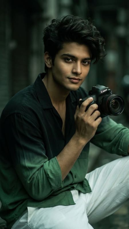 Cinematic Dark Green Photographer Portrait - view 1