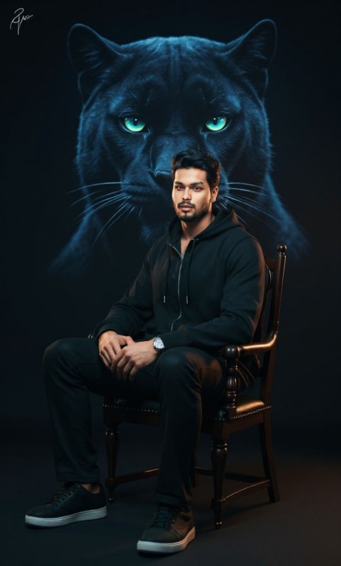 Ultra-Realistic Black Panther Portrait with Confident Man - view 1