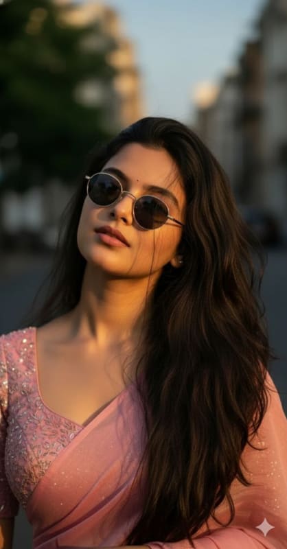 Sunlit Pink Shimmer Saree Portrait - view 1