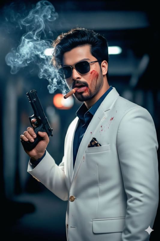Neo-Noir Gangster Portrait with Blood Spatters - view 1