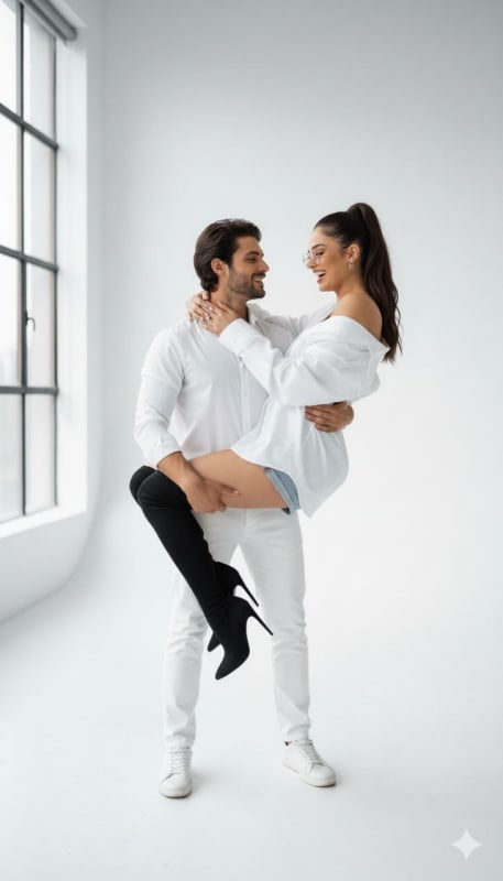 White Outfit Couple Fashion Portrait thumbnail 4