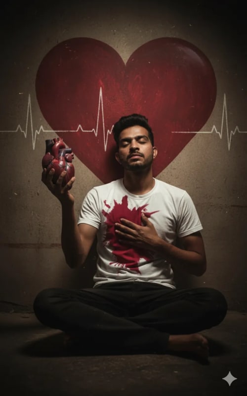 Emotional Portrait of a Young Man with Heart Art thumbnail 2