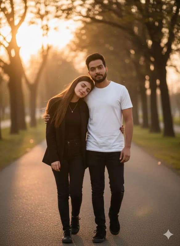 Emotional Scene: Boy Comforting Girl in Evening Light - view 1
