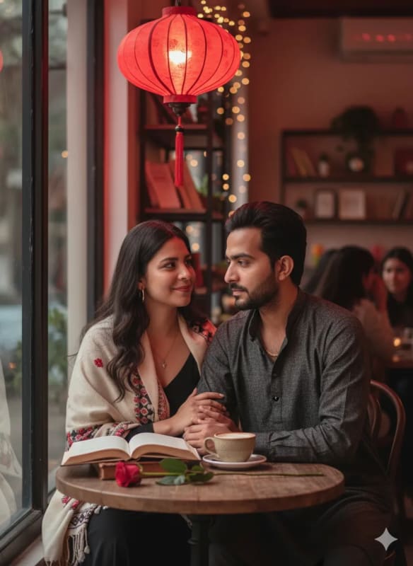 Romantic Cafe Scene with Young Couple thumbnail 2