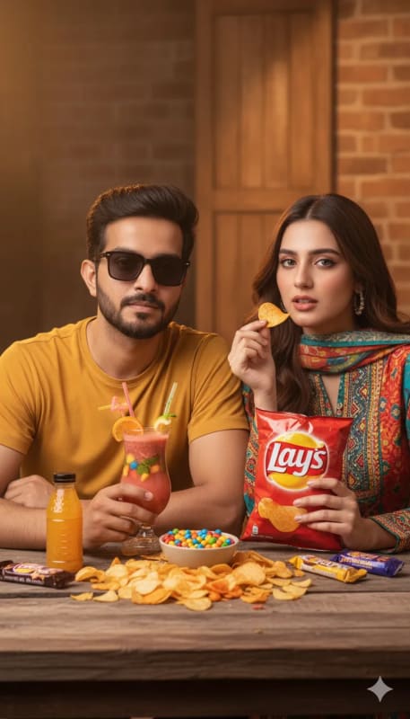 Stylish Couple Editorial Portrait with Junk Food thumbnail 3