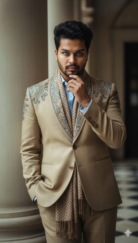 Sophisticated Embroidered Linen Suit Portrait - view 1