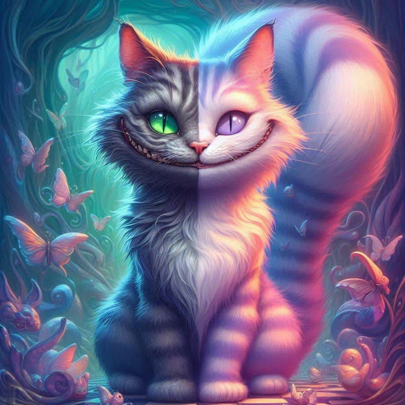 Cheshire Cat Surreal Portrait: Dual Expression Art - view 1