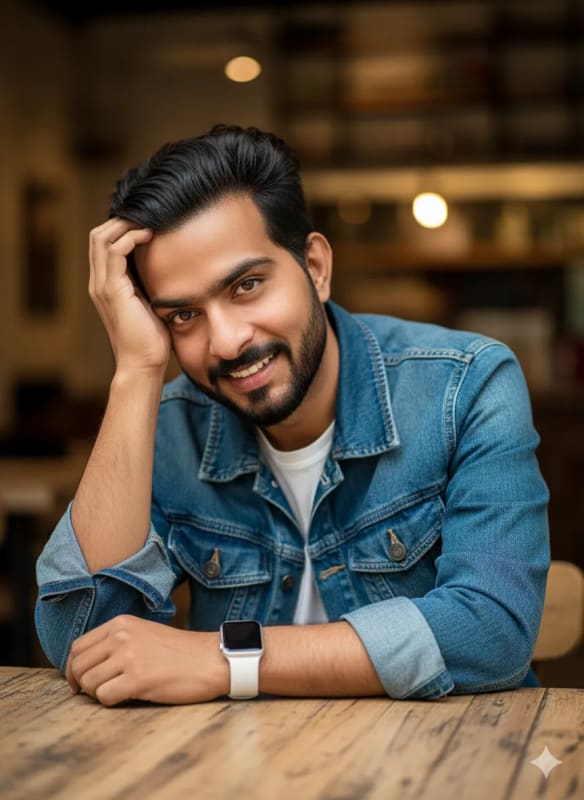 Realistic Portrait of a Man in Denim Jacket thumbnail 2