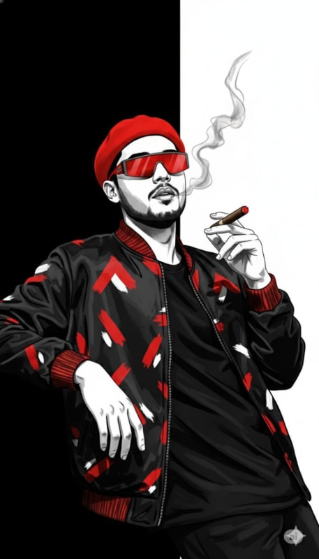 Bold Red Beret & Sunglasses Fashion Illustration thumbnail 2