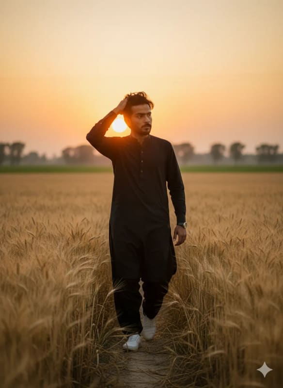 Golden Hour Portrait: Man in Wheat Field at Sunset thumbnail 3
