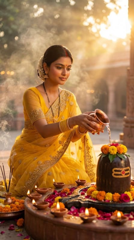 Devotional Indian Woman Offering Jal to Shivling thumbnail 2