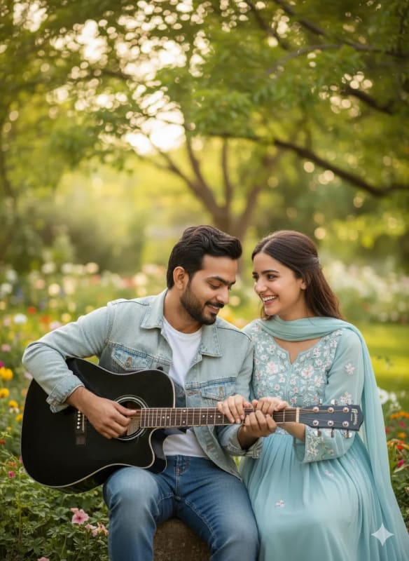 Romantic Garden Serenade: A Couple's Tender Moment - view 1