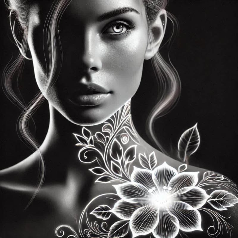 Neon Flower Tattoo Portrait: Daz3D Hyperrealistic Art thumbnail 4