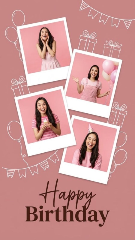 Dusty Rose Polaroid Birthday Collage - view 1