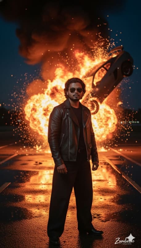 Cinematic Action Hero: Walking Away from Explosion - view 1