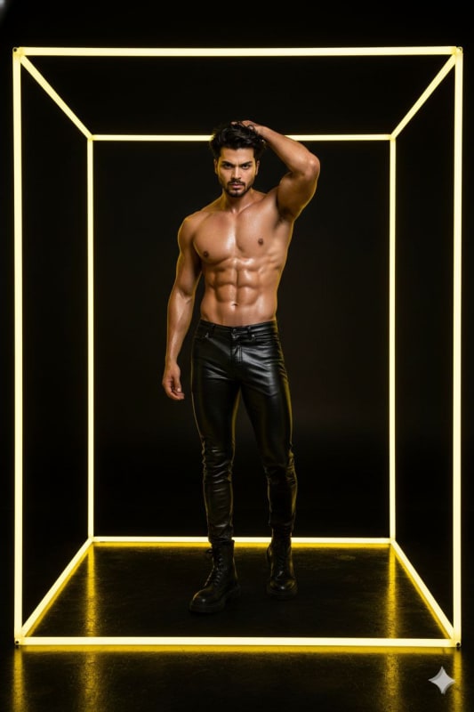 Muscular Man in Neon Cube: Editorial Fashion Photography thumbnail 2