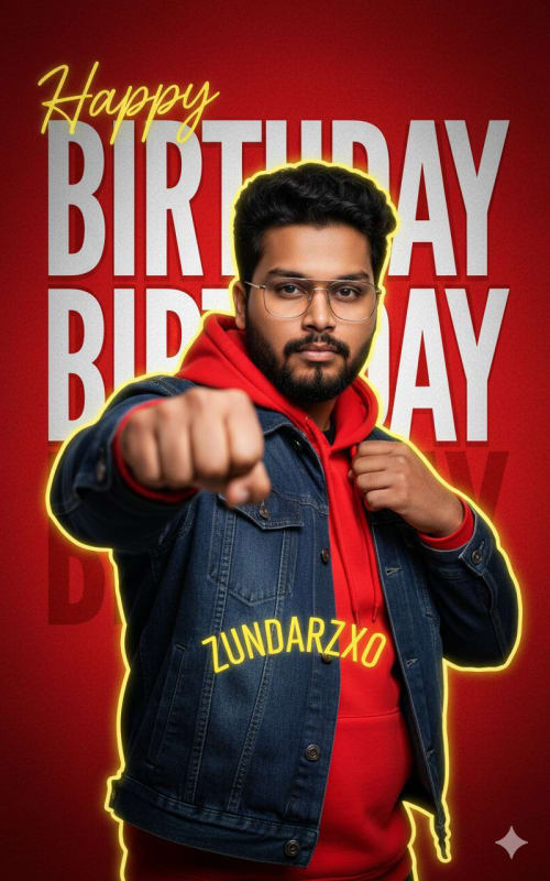 Vibrant Birthday Portrait: Red and Yellow Editorial Poster - view 1