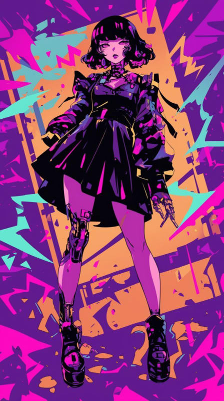 Retro-Futuristic Cyborg Fashionista Ink Drawing thumbnail 3