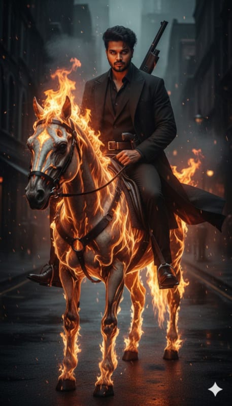 Hellfire Horseman in Black Suit - view 1