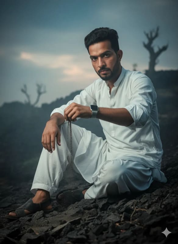 Brooding Portrait of a Man in Traditional Attire - view 1