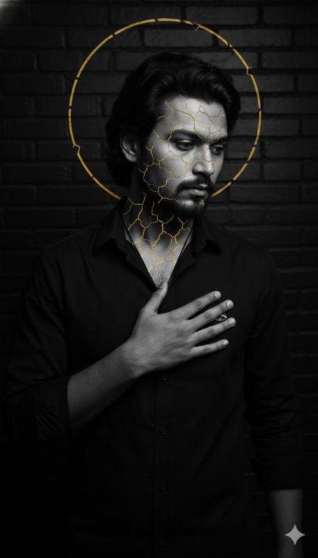 Kintsugi Noir: Golden Cracked Portrait thumbnail 2