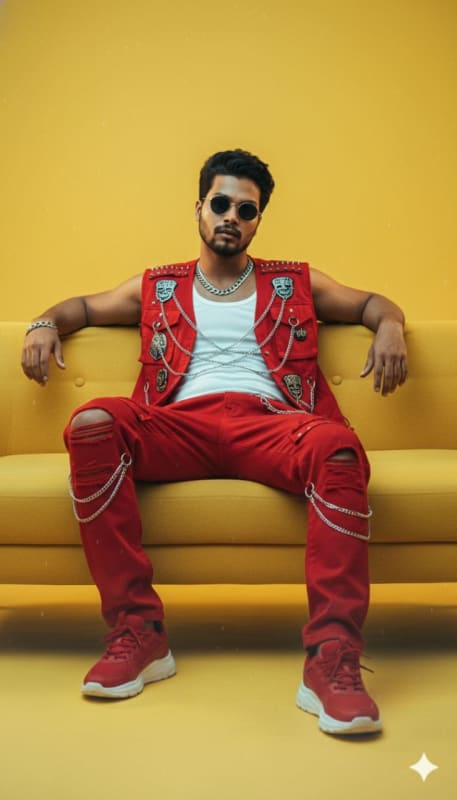 Trendy Man in Red Vest: 4K Fashion Photography - view 1