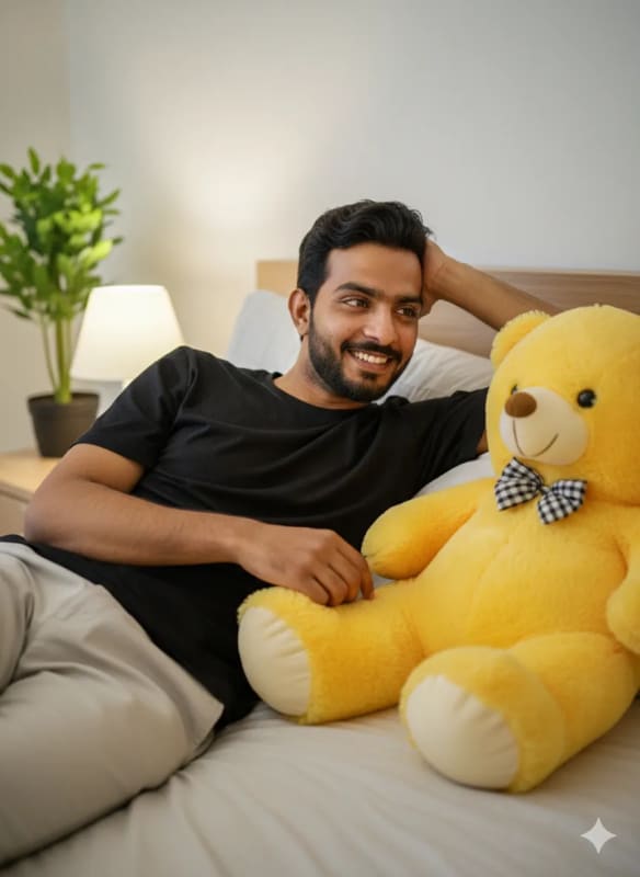 Cozy Portrait of a Man with a Teddy Bear thumbnail 2
