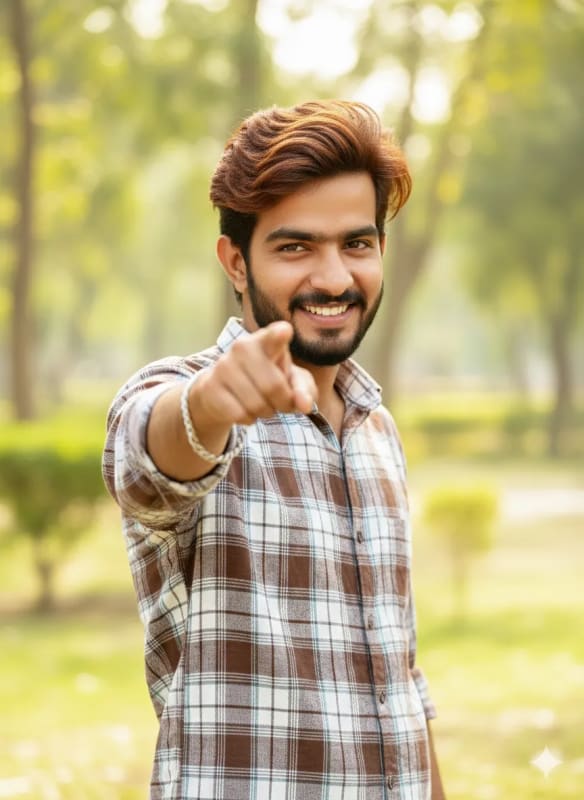 Confident Young Man Portrait with Plaid Shirt thumbnail 2