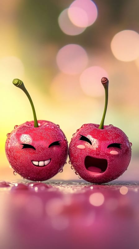 Cheerful and Angry Cherries: Pixar-Style Vector Illustration thumbnail 2